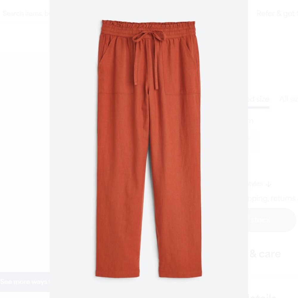 Market & Spruce Lyla High Rise Linen Straight Pull On Pant - Burnt Orange - L